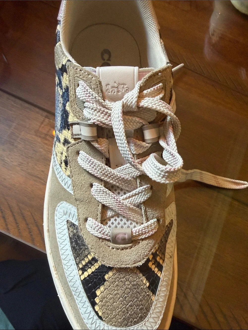 Coach Pink & Snake-Print Low-Top Sneakers